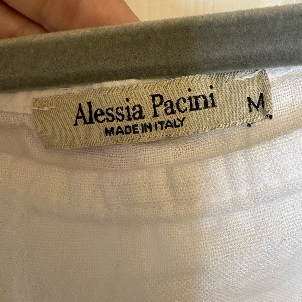 Alessia Pacini 100% Linen White Blouse Lace Shoulder Boho Resort Medium - Picture 4 of 6